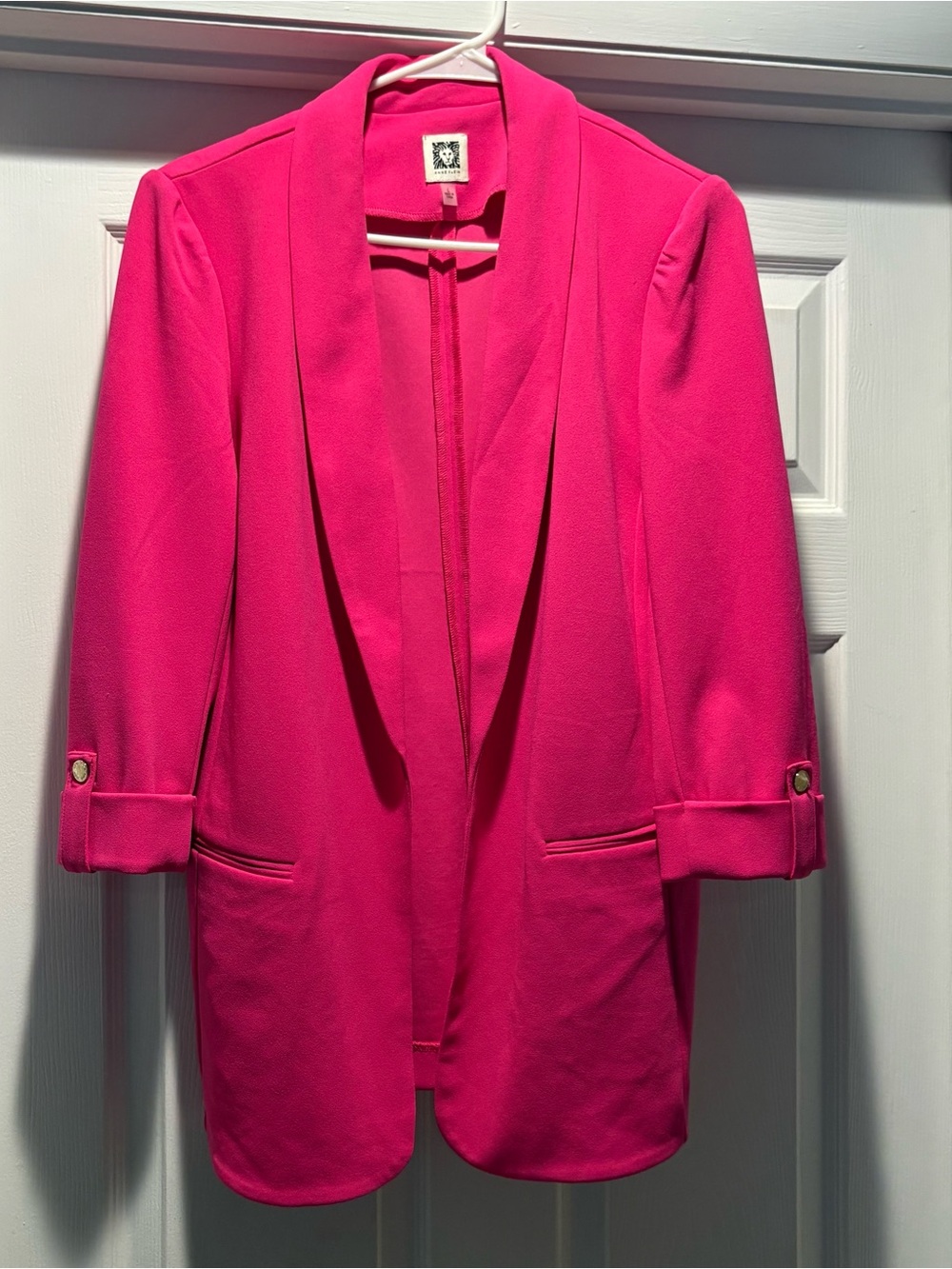 Anne Klein Bright Hot Pink Open-Front Women's Blazer Jacket S/L